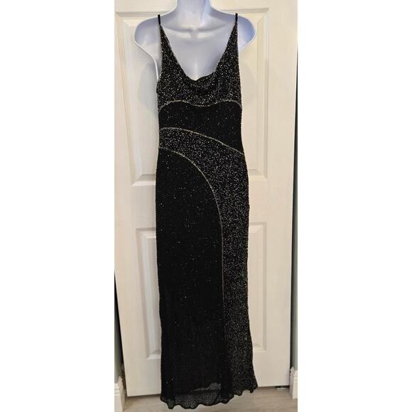 Chaudry Silk Beaded Formal Gown black Elegant Black TIe - Picture 2 of 16